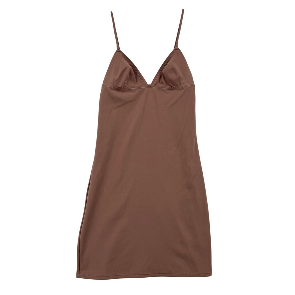 Fleur du Mal Essentiels Slip Dress Womens XS Brown Excellent Mini V-Neck Silk
